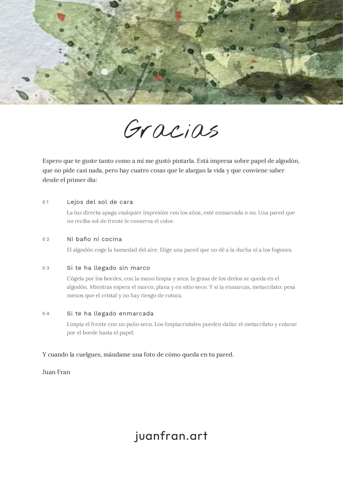 La cara · Carta del artista