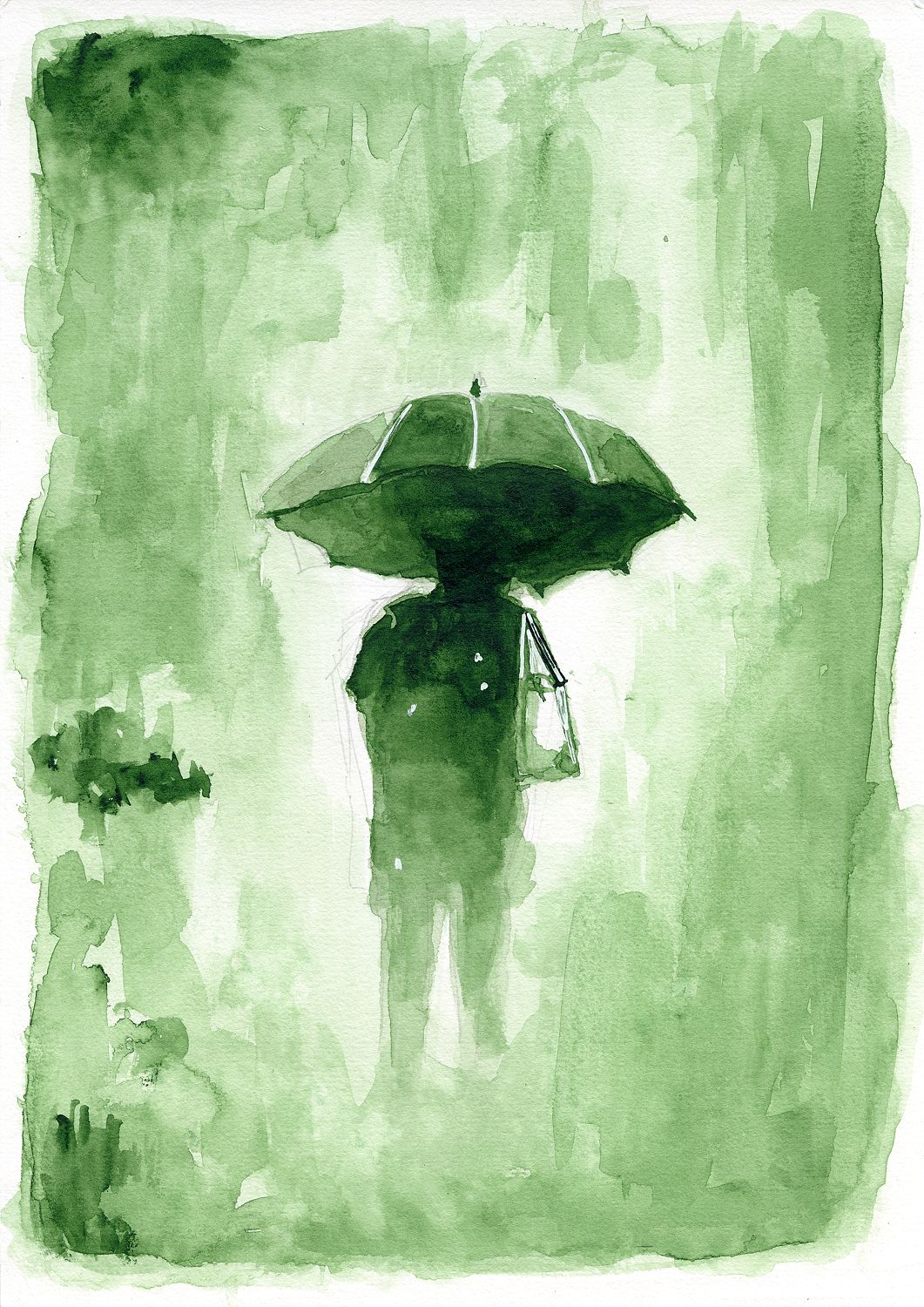 Verde · Lámina giclée de una figura con paraguas en acuarela verde