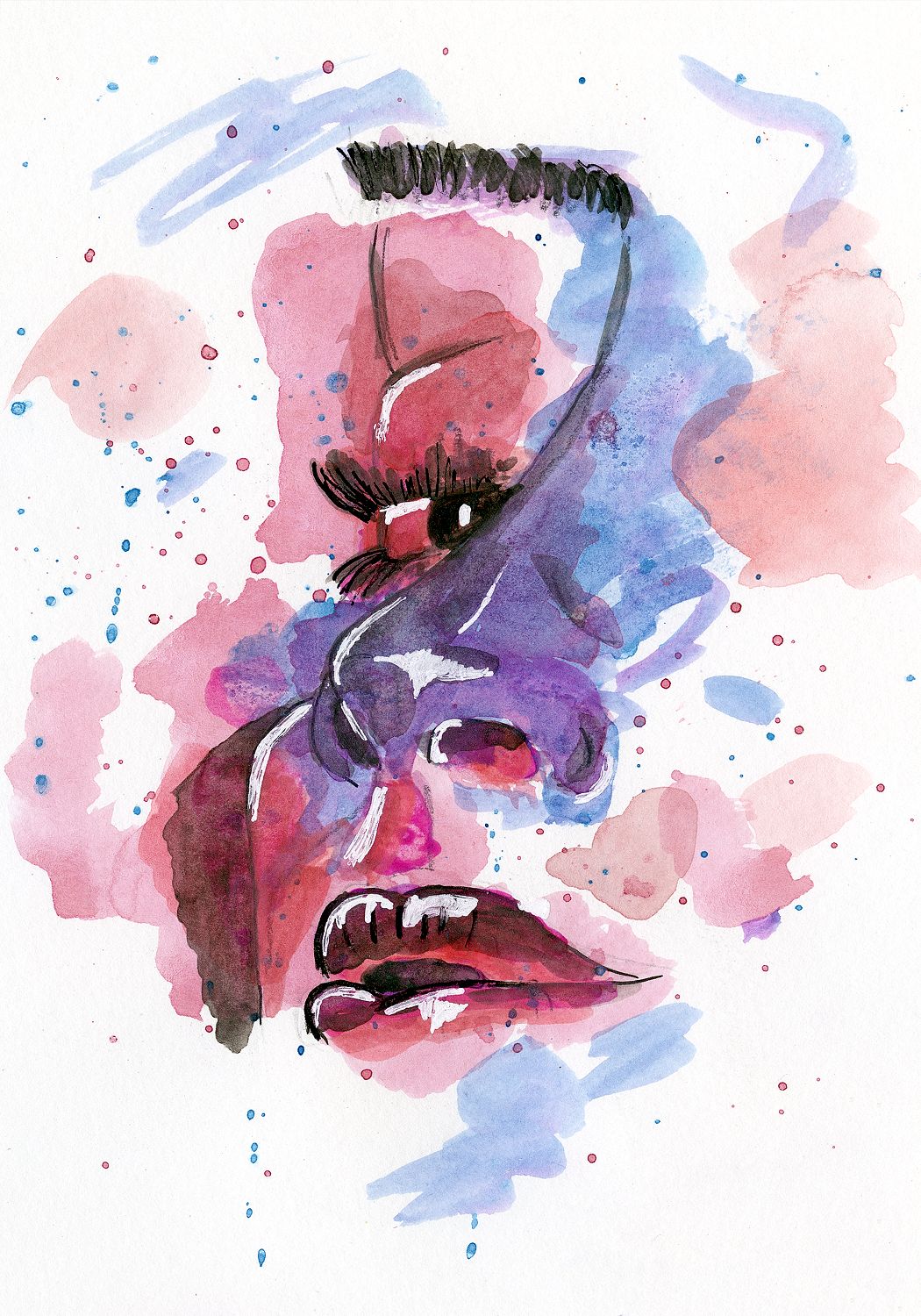 La cara · Lámina giclée de acuarela expresiva
