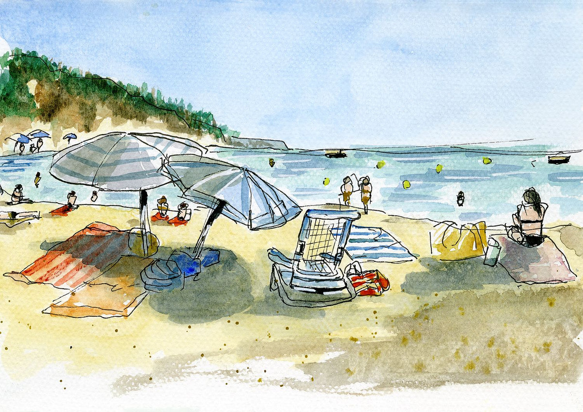 Sombrillas en la Cala · Lámina giclée de Cala Salionç, Tossa de Mar